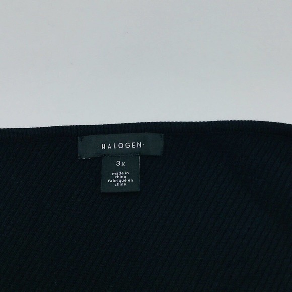 Halogen Women's 3X Sweater Black One Shoulder Ribbed Knit Solid Pullover AK1 - Picture 2 of 4